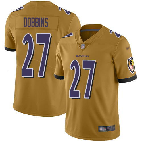 Nike Ravens #27 J.K. Dobbins Gold Men's Stitched NFL Limited Inverted Legend Jersey
