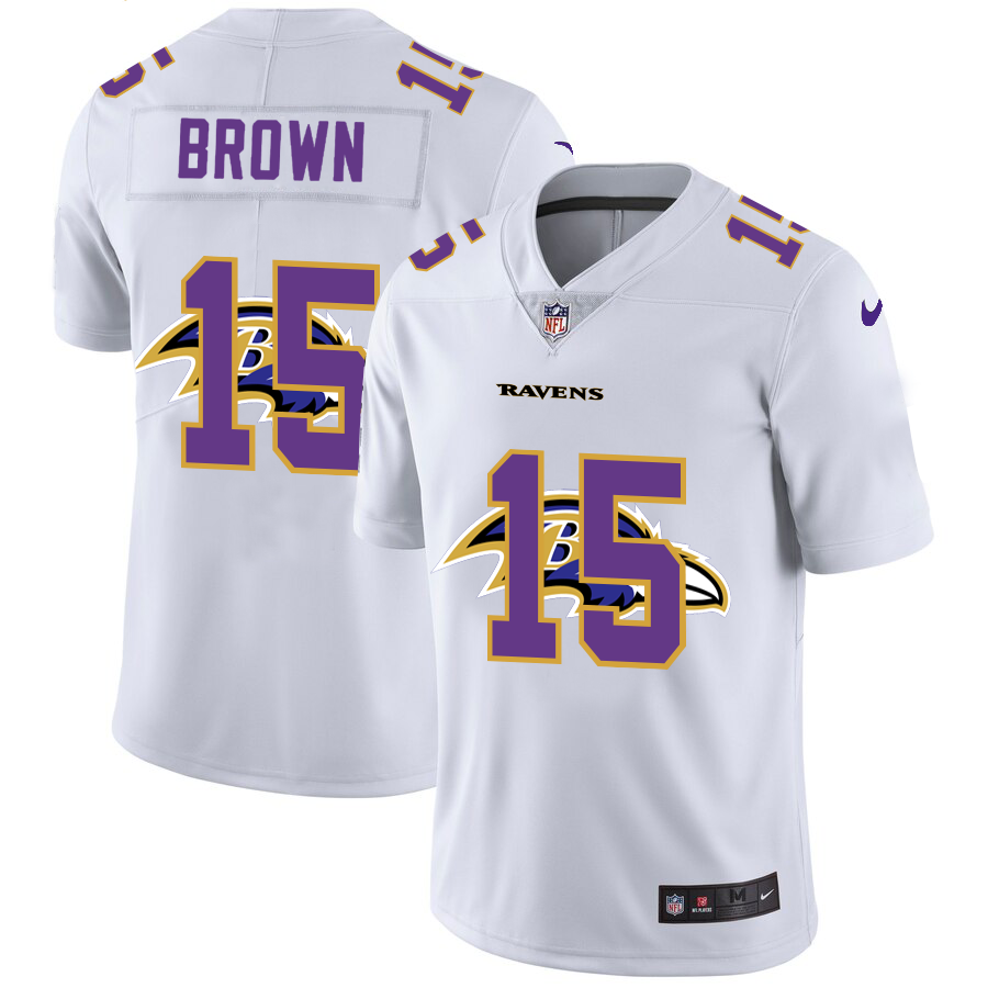 Baltimore Ravens #15 Marquise Brown White Men's Nike Team Logo Dual Overlap Limited NFL Jersey