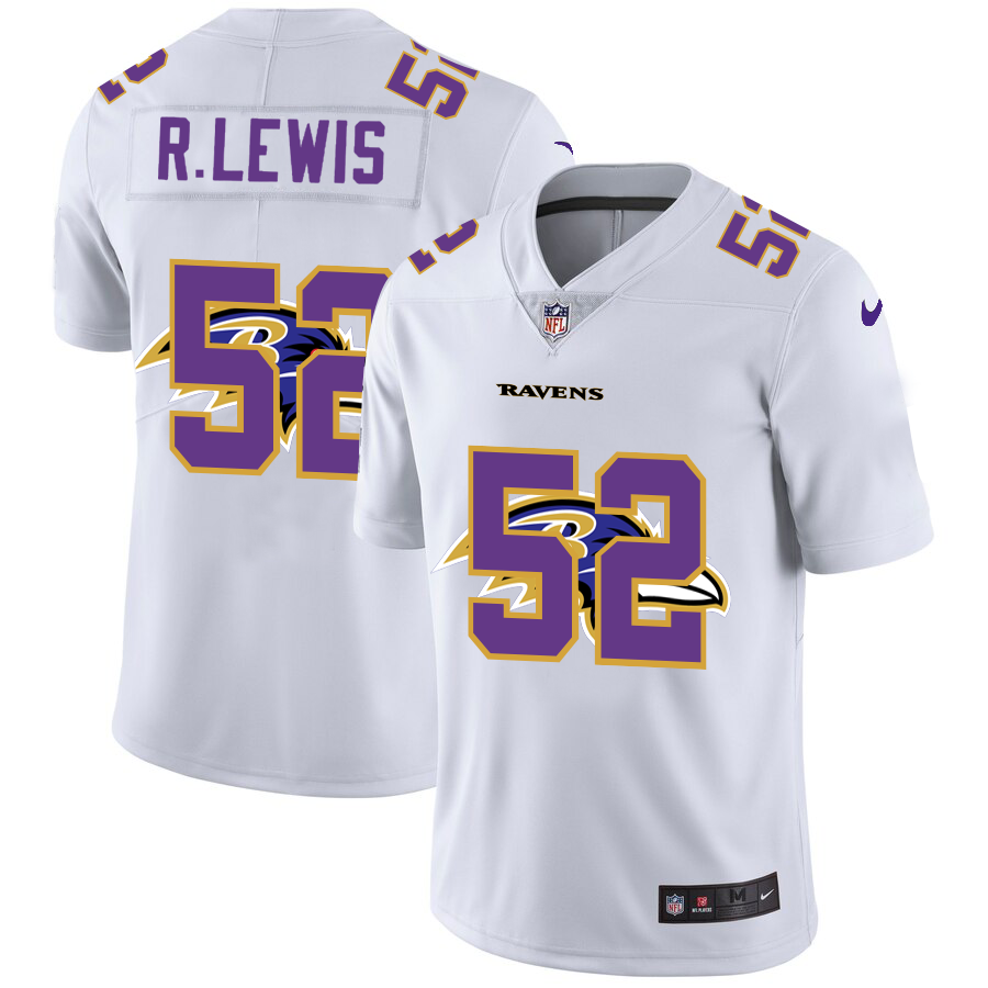Baltimore Ravens #52 Ray Lewis White Men's Nike Team Logo Dual Overlap Limited NFL Jersey