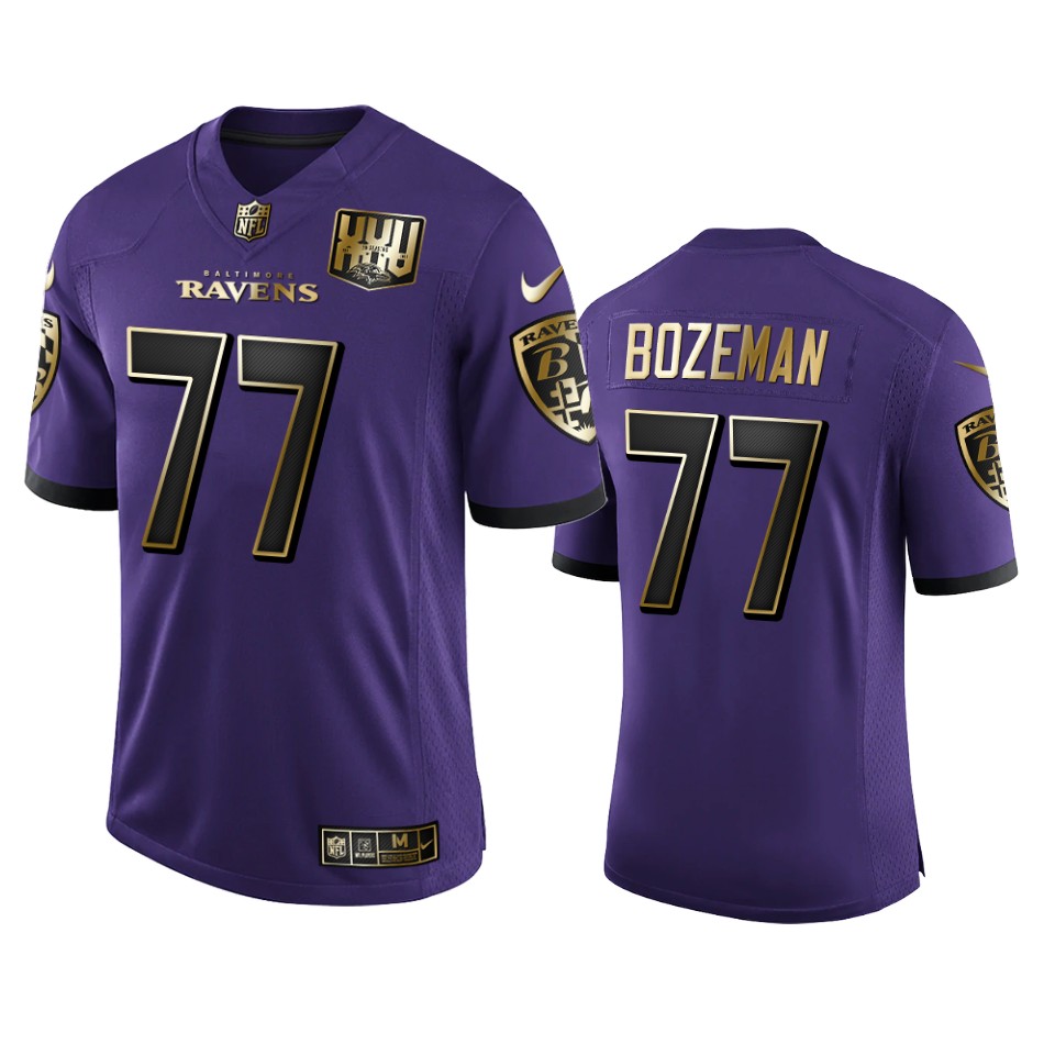 Baltimore Ravens #77 Bradley Bozeman Men's Nike Purple Team 25th Season Golden Limited NFL Jersey