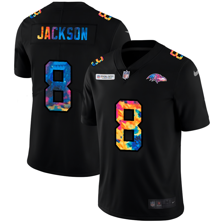 Baltimore Ravens #8 Lamar Jackson Men's Nike Multi-Color Black 2020 NFL Crucial Catch Vapor Untouchable Limited Jersey