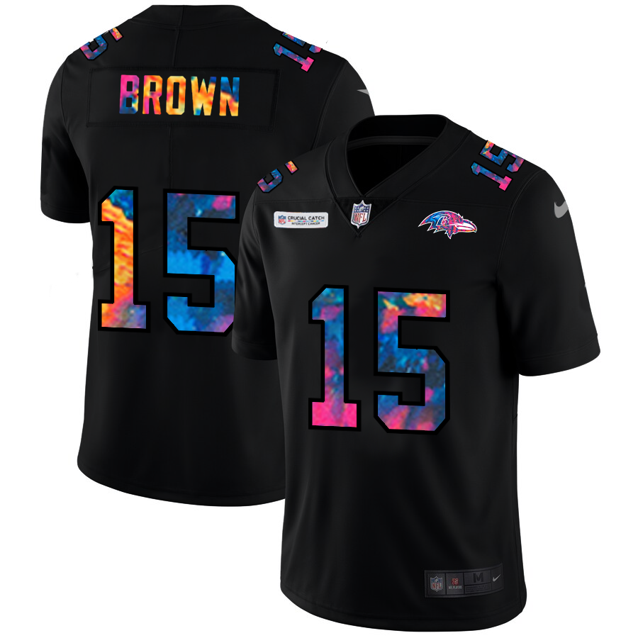 Baltimore Ravens #15 Marquise Brown Men's Nike Multi-Color Black 2020 NFL Crucial Catch Vapor Untouchable Limited Jersey