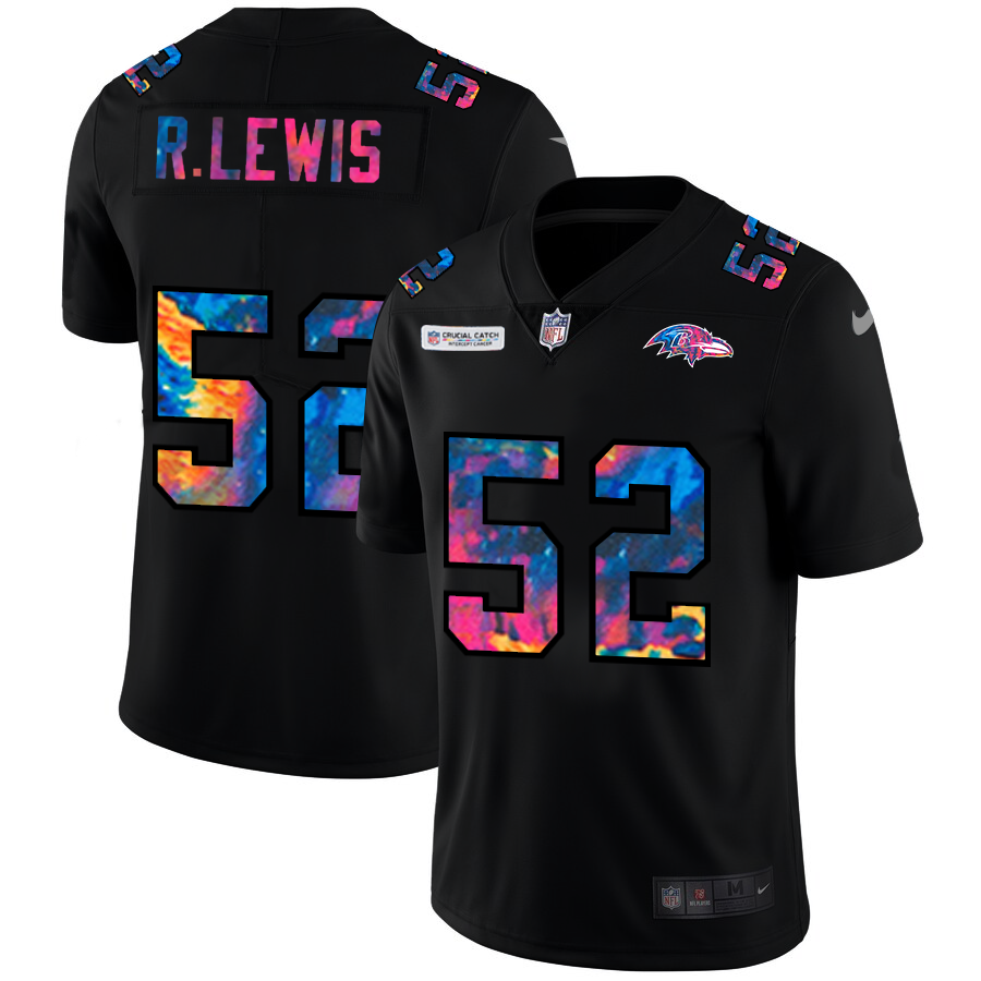 Baltimore Ravens #52 Ray Lewis Men's Nike Multi-Color Black 2020 NFL Crucial Catch Vapor Untouchable Limited Jersey