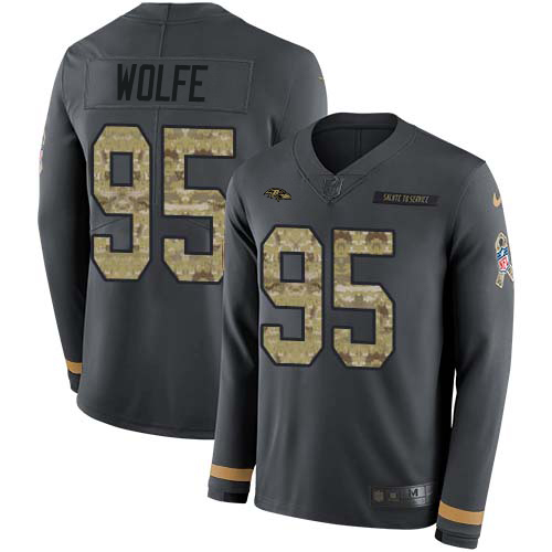 Nike Ravens #95 Derek Wolfe Anthracite Salute to Service Men's Stitched NFL Limited Therma Long Sleeve Jersey