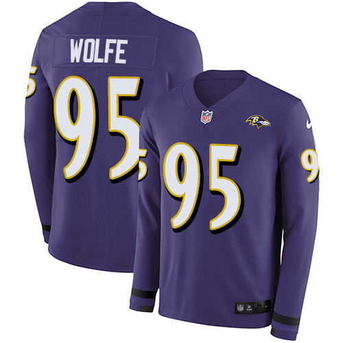 Nike Ravens #95 Derek Wolfe Purple Team Color Men's Stitched NFL Limited Therma Long Sleeve Jersey