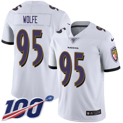 Nike Ravens #95 Derek Wolfe White Men's Stitched NFL 100th Season Vapor Untouchable Limited Jersey
