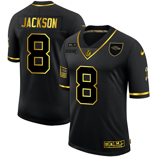 Baltimore Ravens #8 Lamar Jackson Men's Nike 2020 Salute To Service Golden Limited NFL Jersey Black