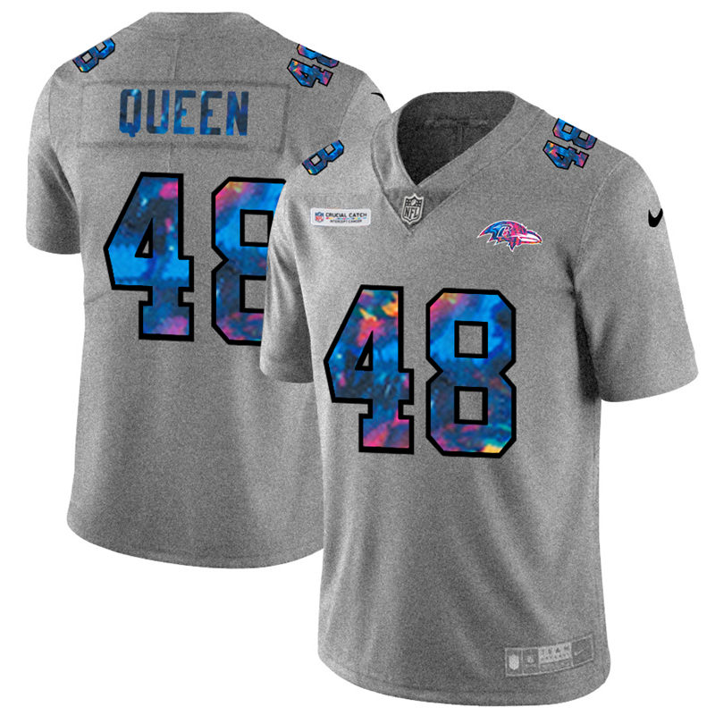 Baltimore Ravens #48 Patrick Queen Men's Nike Multi-Color 2020 NFL Crucial Catch NFL Jersey Greyheather