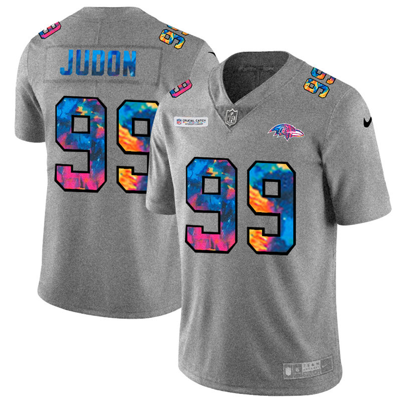 Baltimore Ravens #99 Matthew Judon Men's Nike Multi-Color 2020 NFL Crucial Catch NFL Jersey Greyheather