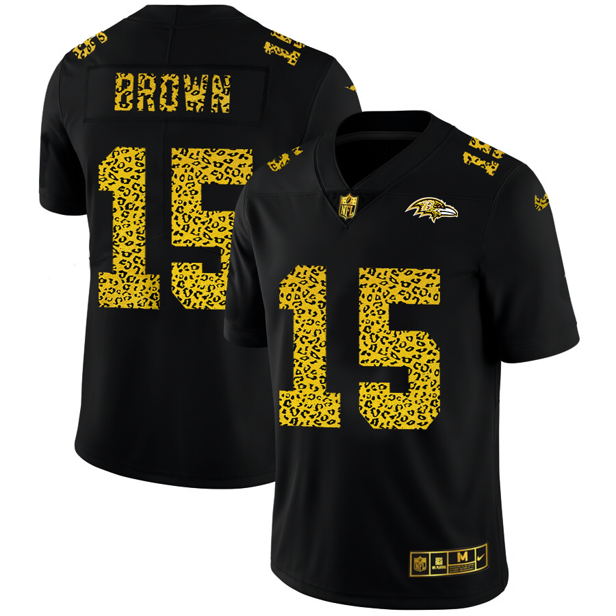 Baltimore Ravens #15 Marquise Brown Men's Nike Leopard Print Fashion Vapor Limited NFL Jersey Black
