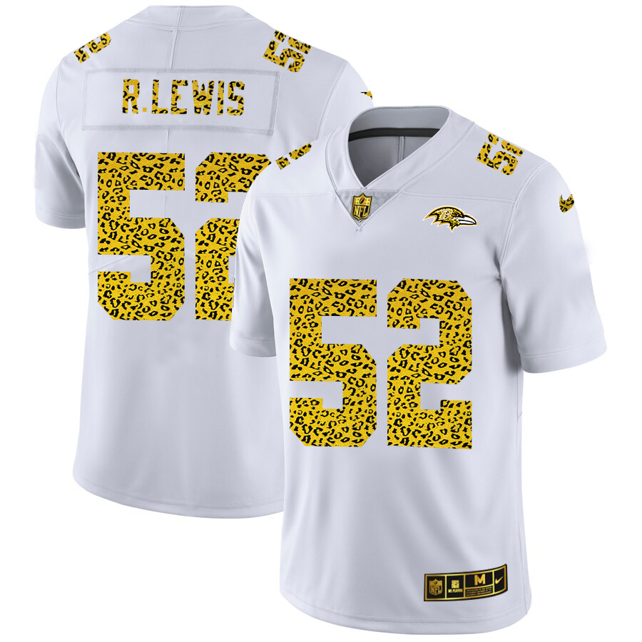 Baltimore Ravens #52 Ray Lewis Men's Nike Flocked Leopard Print Vapor Limited NFL Jersey White