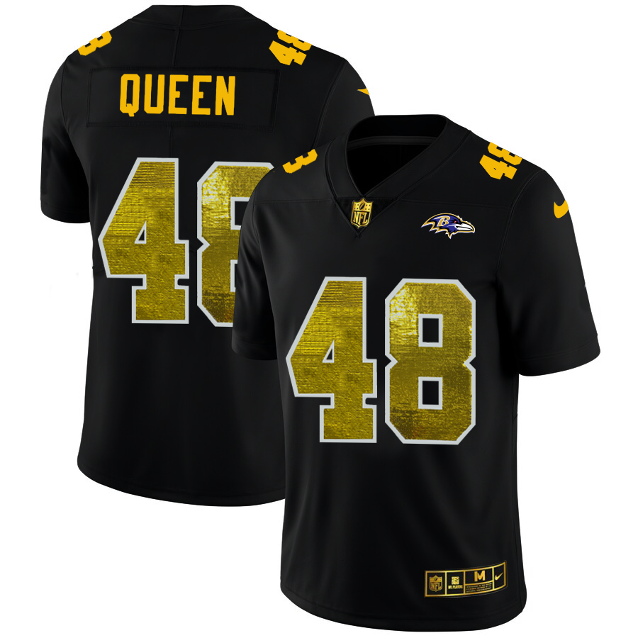 Baltimore Ravens #48 Patrick Queen Men's Black Nike Golden Sequin Vapor Limited NFL Jersey