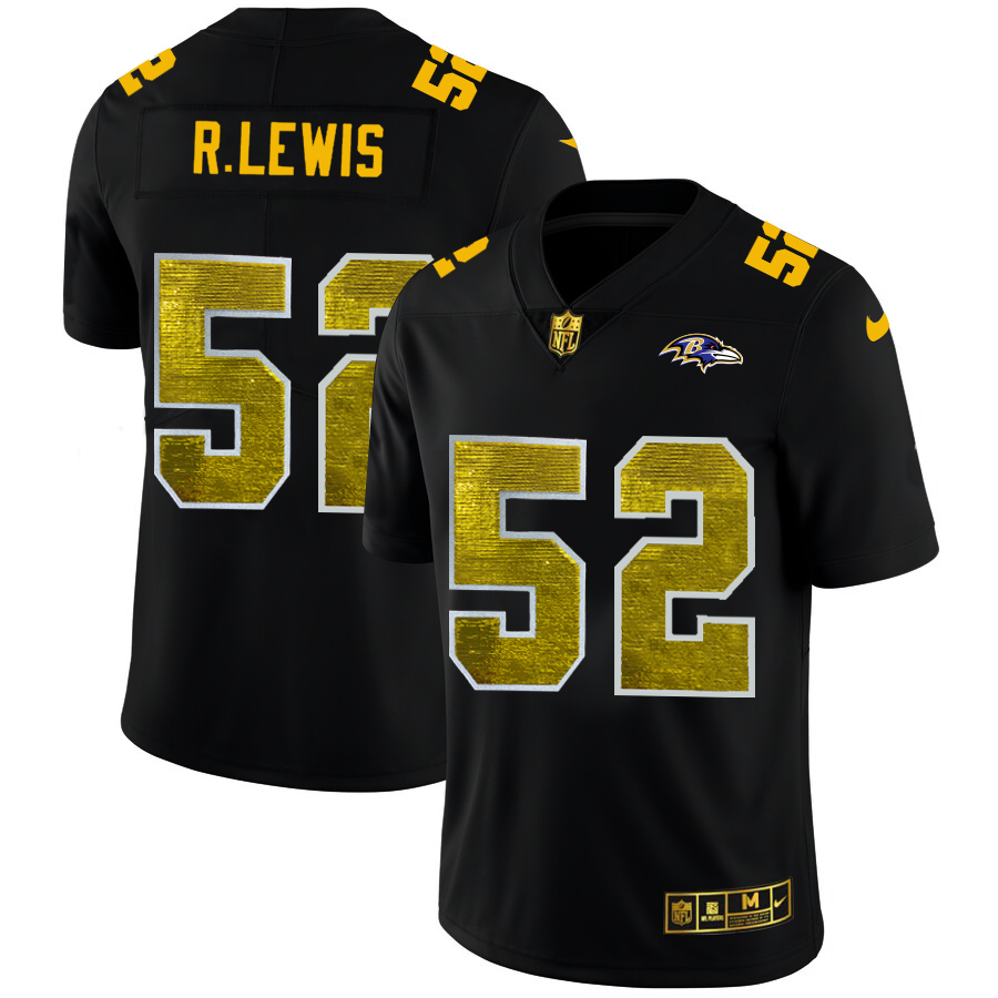 Baltimore Ravens #52 Ray Lewis Men's Black Nike Golden Sequin Vapor Limited NFL Jersey