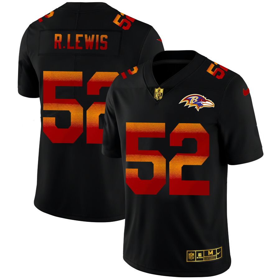Baltimore Ravens #52 Ray Lewis Men's Black Nike Red Orange Stripe Vapor Limited NFL Jersey