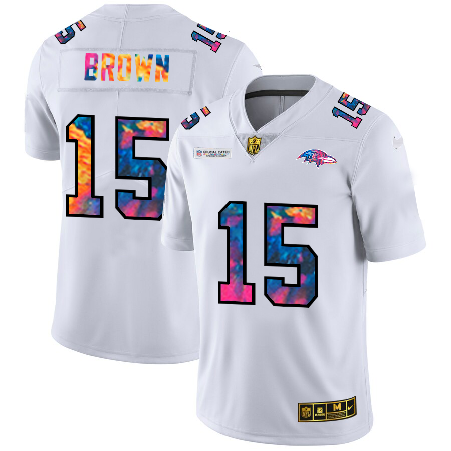 Baltimore Ravens #15 Marquise Brown Men's White Nike Multi-Color 2020 NFL Crucial Catch Limited NFL Jersey