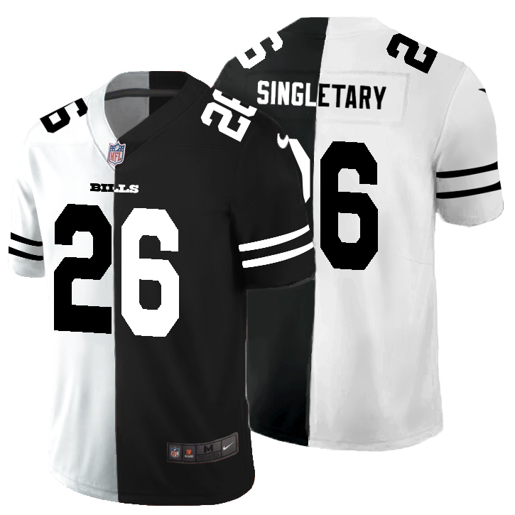 Buffalo Bills?#26 Devin Singletary Men's Black V White Peace Split Nike Vapor Untouchable Limited NFL Jersey