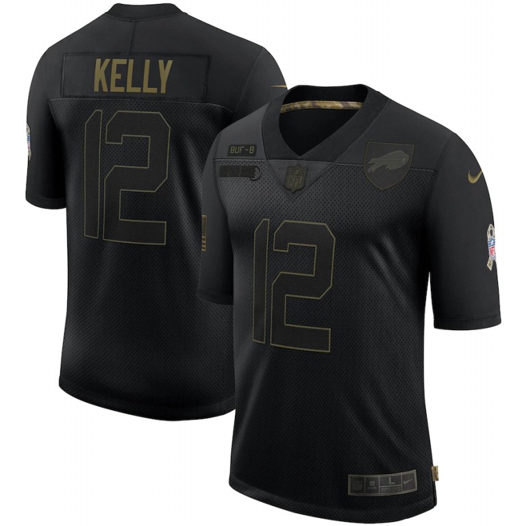 Buffalo Bills #12 Jim Kelly Nike 2020 Salute To Service Retired Limited Jersey Black