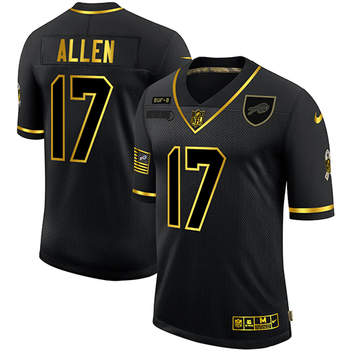 Buffalo Bills #17 Josh Allen Men's Nike 2020 Salute To Service Golden Limited NFL Jersey Black