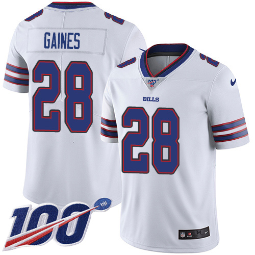 Nike Bills #28 E.J. Gaines White Men's Stitched NFL 100th Season Vapor Untouchable Limited Jersey