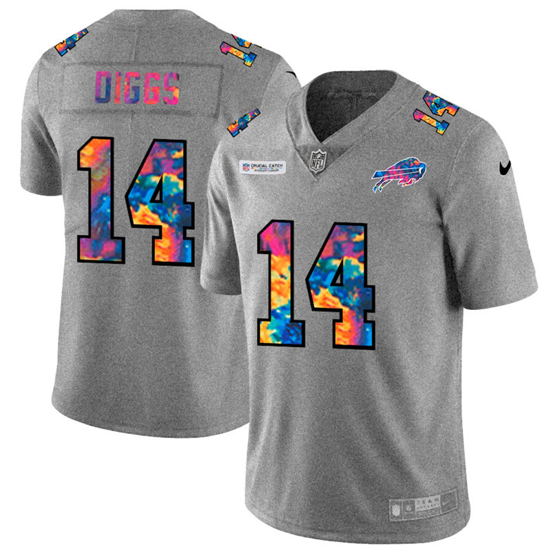 Buffalo Bills #14 Stefon Diggs Men's Nike Multi-Color 2020 NFL Crucial Catch NFL Jersey Greyheather