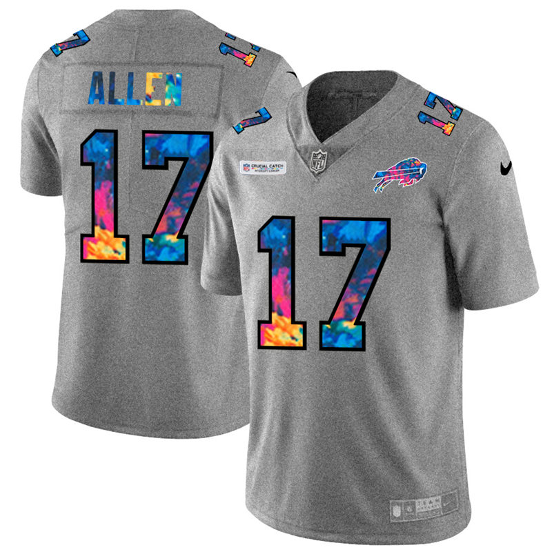 Buffalo Bills #17 Josh Allen Men's Nike Multi-Color 2020 NFL Crucial Catch NFL Jersey Greyheather