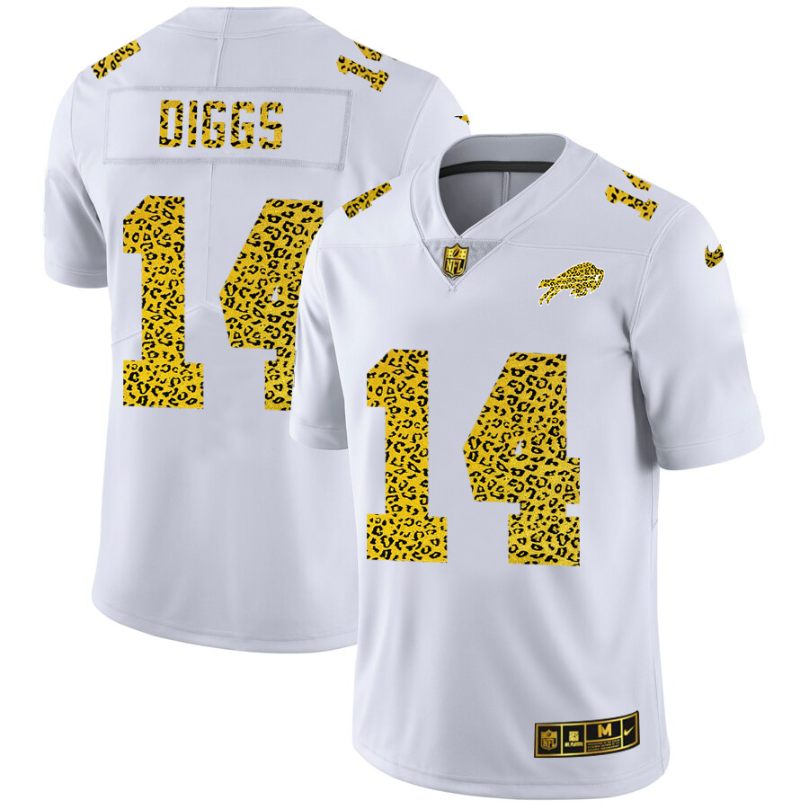 Buffalo Bills #14 Stefon Diggs Men's Nike Flocked Leopard Print Vapor Limited NFL Jersey White