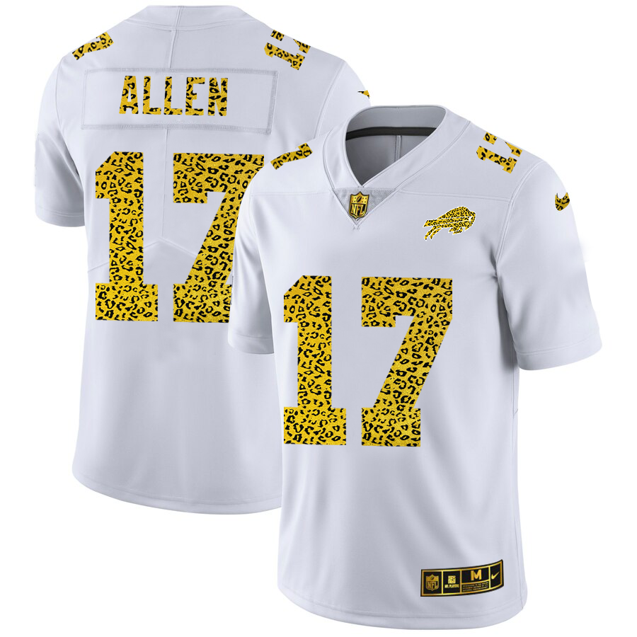Buffalo Bills #17 Josh Allen Men's Nike Flocked Leopard Print Vapor Limited NFL Jersey White