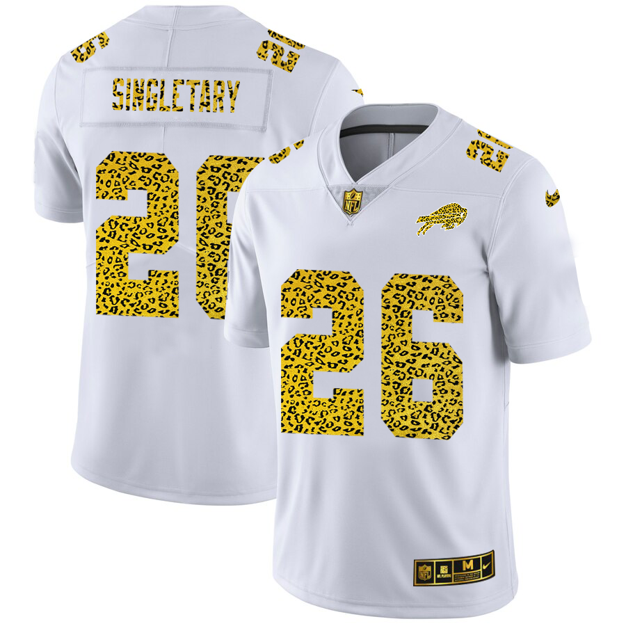 Buffalo Bills #26 Devin Singletary Men's Nike Flocked Leopard Print Vapor Limited NFL Jersey White