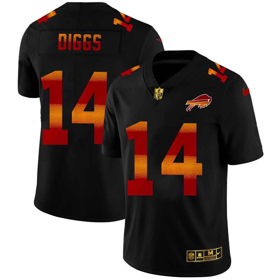 Buffalo Bills #14 Stefon Diggs Men's Black Nike Red Orange Stripe Vapor Limited NFL Jersey
