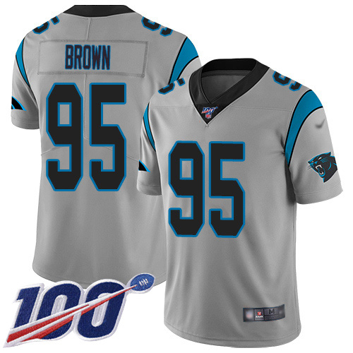 Nike Panthers #95 Derrick Brown Silver Men's Stitched NFL Limited Inverted Legend 100th Season Jersey