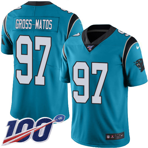 Nike Panthers #97 Yetur Gross-Matos Blue Men's Stitched NFL Limited Rush 100th Season Jersey