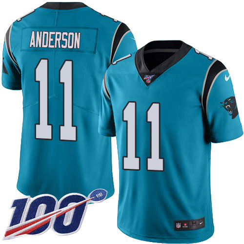 Nike Panthers #11 Robby Anderson Blue Men's Stitched NFL Limited Rush 100th Season Jersey
