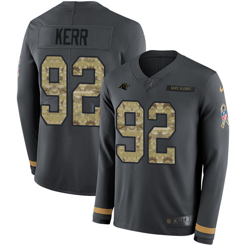 Nike Panthers #92 Zach Kerr Anthracite Salute to Service Men's Stitched NFL Limited Therma Long Sleeve Jersey