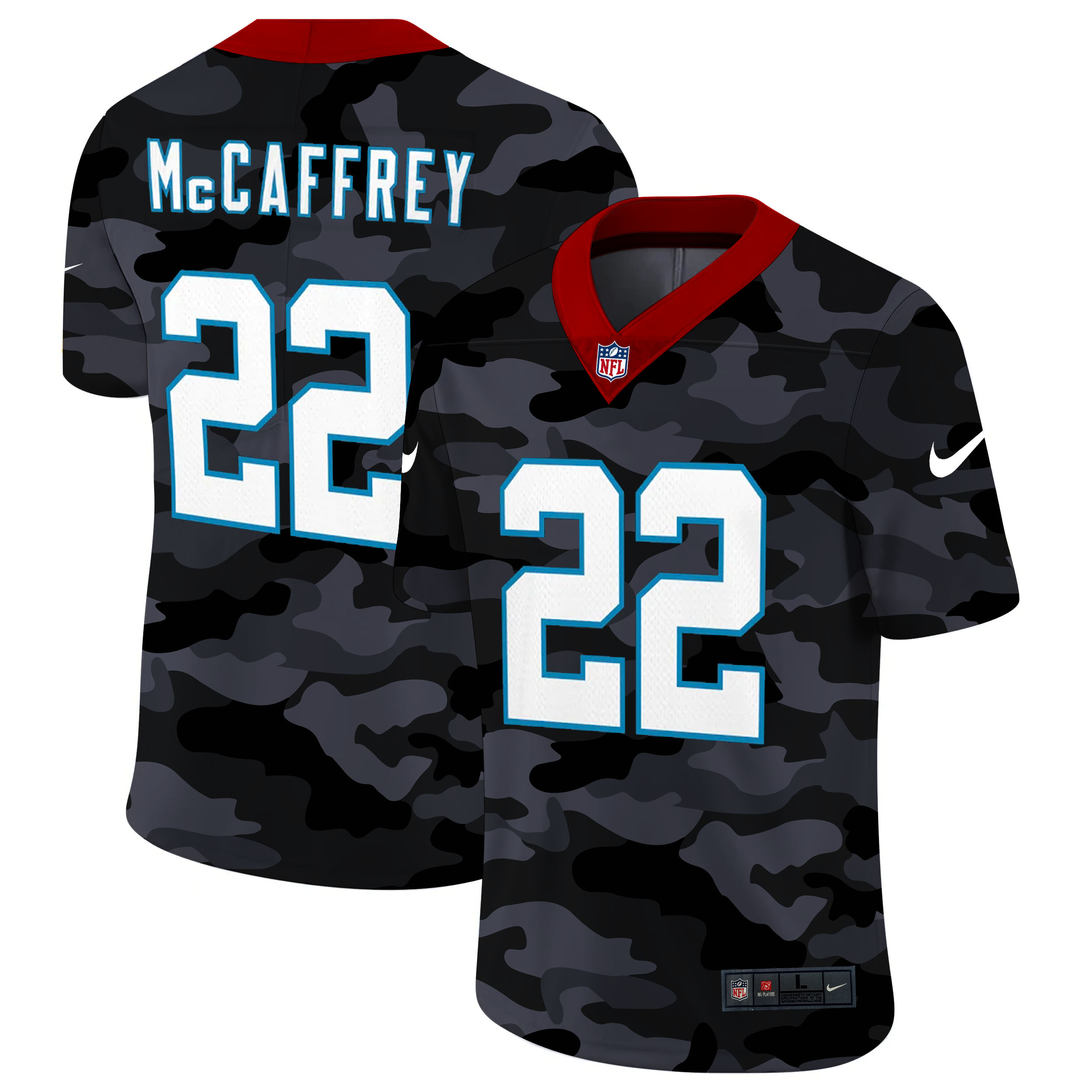 Carolina Panthers #22 Christian McCaffrey Men's Nike 2020 Black CAMO Vapor Untouchable Limited Stitched NFL Jersey