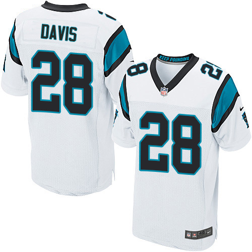 Nike Panthers #28 Mike Davis White Men's Stitched NFL New Elite Jersey