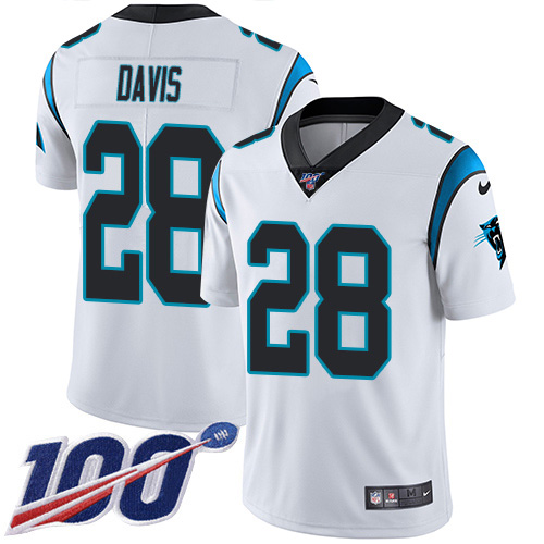 Nike Panthers #28 Mike Davis White Men's Stitched NFL 100th Season Vapor Untouchable Limited Jersey