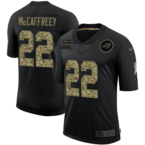 Carolina Panthers #22 Christian McCaffrey Men's Nike 2020 Salute To Service Camo Limited NFL Jersey Black