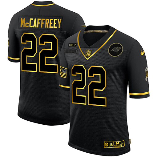 Carolina Panthers #22 Christian McCaffrey Men's Nike 2020 Salute To Service Golden Limited NFL Jersey Black