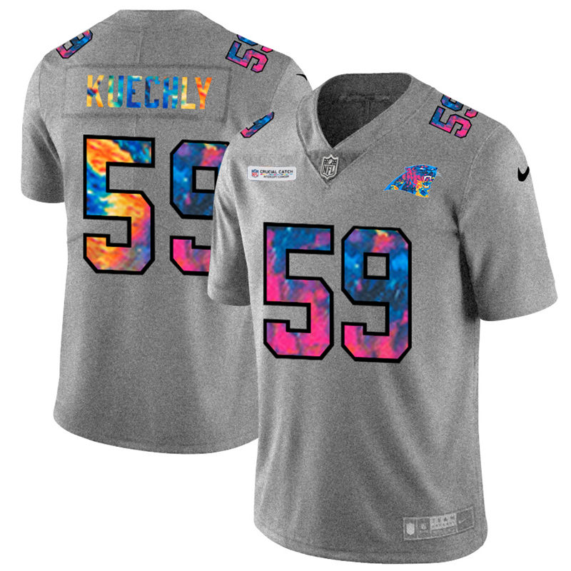 Carolina Panthers #59 Luke Kuechly Men's Nike Multi-Color 2020 NFL Crucial Catch NFL Jersey Greyheather