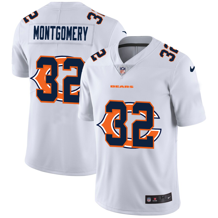Chicago Bears #32 David Montgomery White Men's Nike Team Logo Dual Overlap Limited NFL Jersey