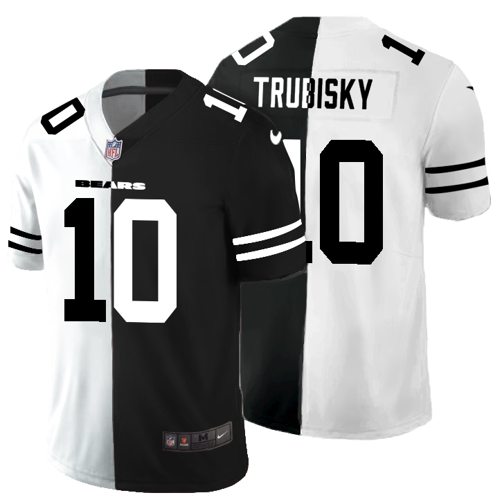 Chicago Bears #10 Mitchell Trubisky Men's Black V White Peace Split Nike Vapor Untouchable Limited NFL Jersey