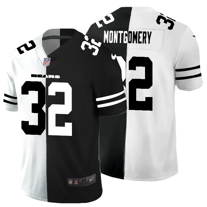 Chicago Bears #32 David Montgomery Men's Black V White Peace Split Nike Vapor Untouchable Limited NFL Jersey