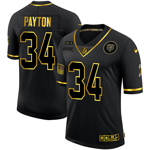 Chicago Bears #34 Walter Payton Men's Nike 2020 Salute To Service Golden Limited NFL Jersey Black