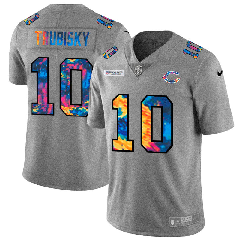 Chicago Bears #10 Mitchell Trubisky Men's Nike Multi-Color 2020 NFL Crucial Catch NFL Jersey Greyheather
