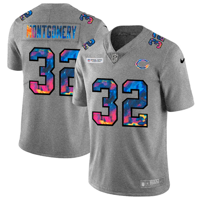 Chicago Bears #32 David Montgomery Men's Nike Multi-Color 2020 NFL Crucial Catch NFL Jersey Greyheather