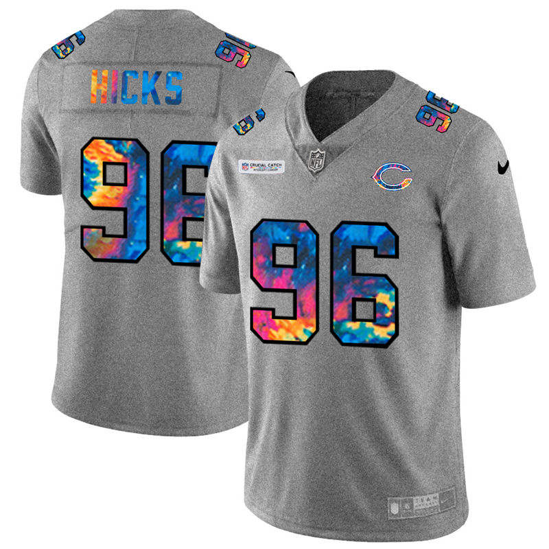 Chicago Bears #96 Akiem Hicks Men's Nike Multi-Color 2020 NFL Crucial Catch NFL Jersey Greyheather
