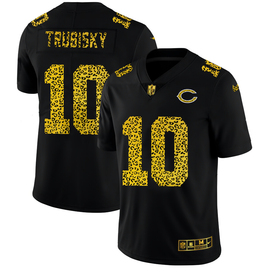 Chicago Bears #10 Mitchell Trubisky Men's Nike Leopard Print Fashion Vapor Limited NFL Jersey Black