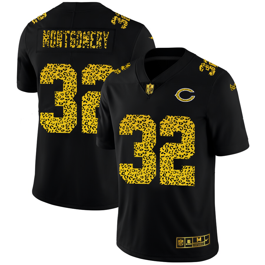 Chicago Bears #32 David Montgomery Men's Nike Leopard Print Fashion Vapor Limited NFL Jersey Black