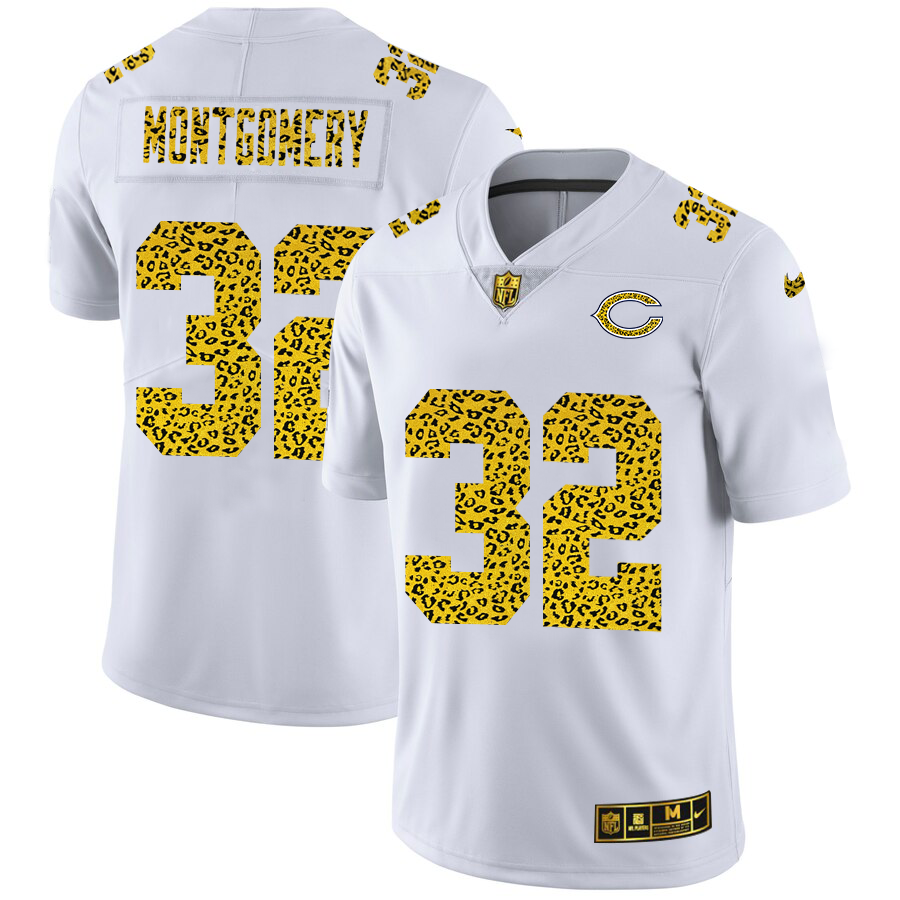 Chicago Bears #32 David Montgomery Men's Nike Flocked Leopard Print Vapor Limited NFL Jersey White