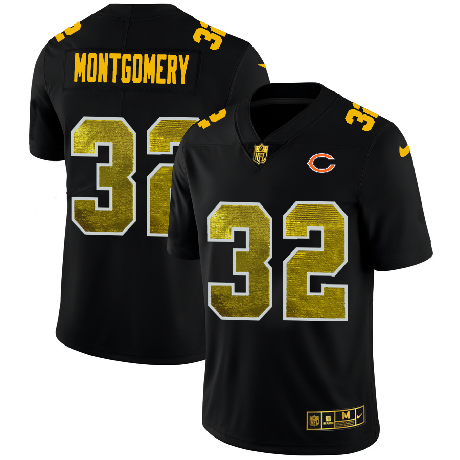 Chicago Bears #32 David Montgomery Men's Black Nike Golden Sequin Vapor Limited NFL Jersey